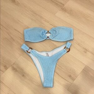 SHEIN Light Blue Textured Bandeau Bikini Set